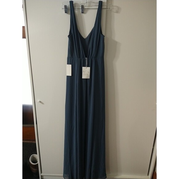NEW Show Me Your Mumu Jenn Maxi Dress Small Steel Blue Chiffon Bridesmaid - Picture 4 of 8